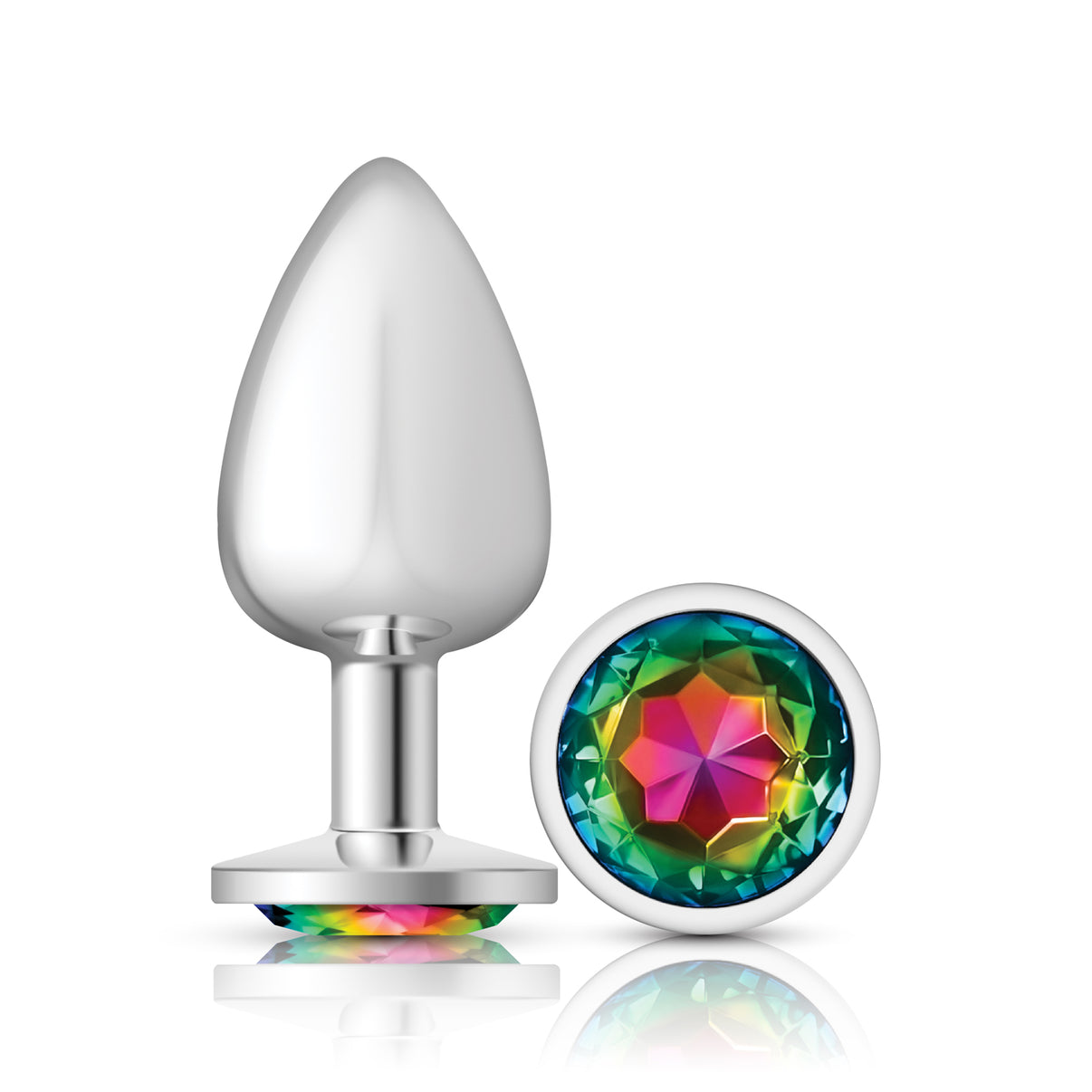 Cheeky Charms-Silver Metal Butt Plug- Round-Rainbow-Large | 850018691192 | Discreet Personal Wellness