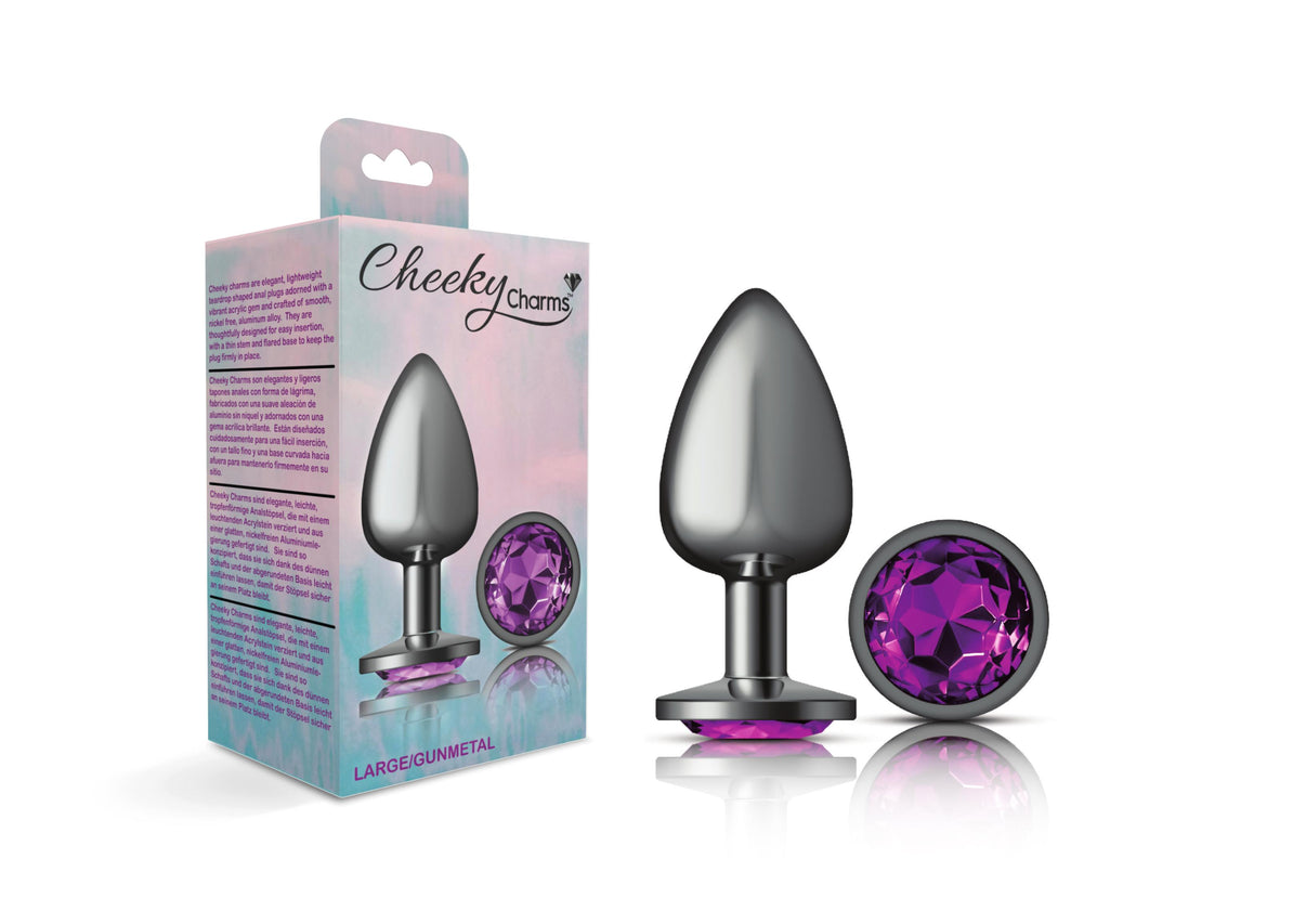 Cheeky Charms-Gunmetal Metal Butt Plug- Round-Deep Purple-Large | 850018691253 | Discreet Personal Wellness