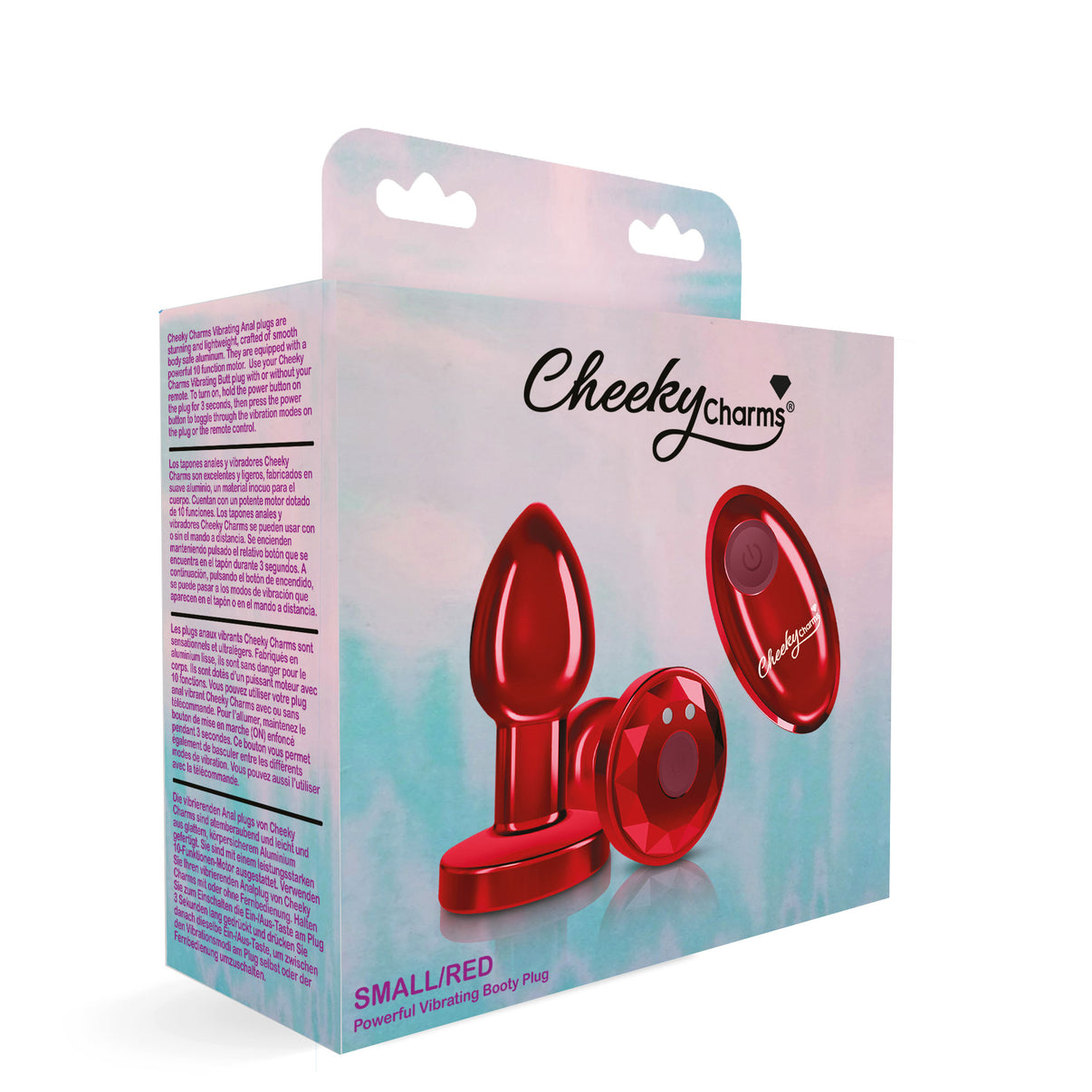 Cheeky Charms - Rechargeable Vibrating Metal Butt Plug With Remote Control - Red - Small | 850018691420 | Discreet Personal Wellness