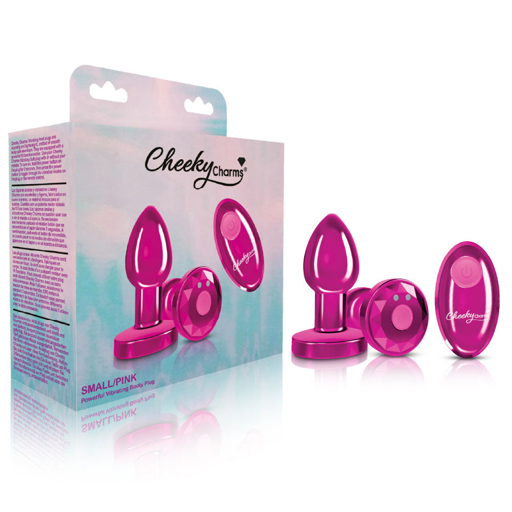 Cheeky Charms - Rechargeable Vibrating Metal Butt Plug With Remote Control - Pink - Small | 850018691468 | Discreet Personal Wellness