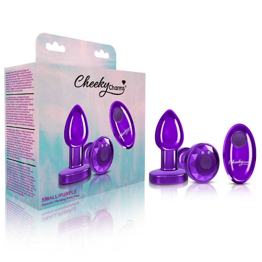 Cheeky Charms - Rechargeable Vibrating Metal Butt Plug With Remote Control - Purple - Small | 850018691482 | Discreet Personal Wellness