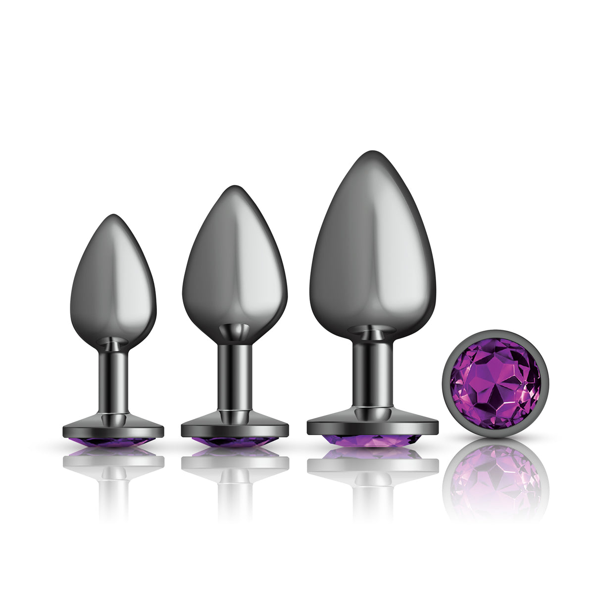 Cheeky Charms - Metal Butt Plug Gunmetal - Round - Deep Purple - Anal Trainer Kit | 850018691512 | Discreet Personal Wellness