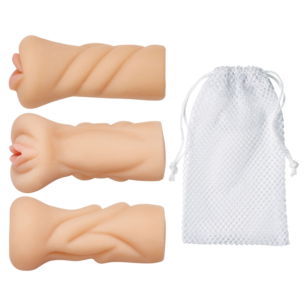 Trio Stroker Vagina Ass Mouth Masturbator Kit - Flesh | 853545008563 | Discreet Personal Wellness