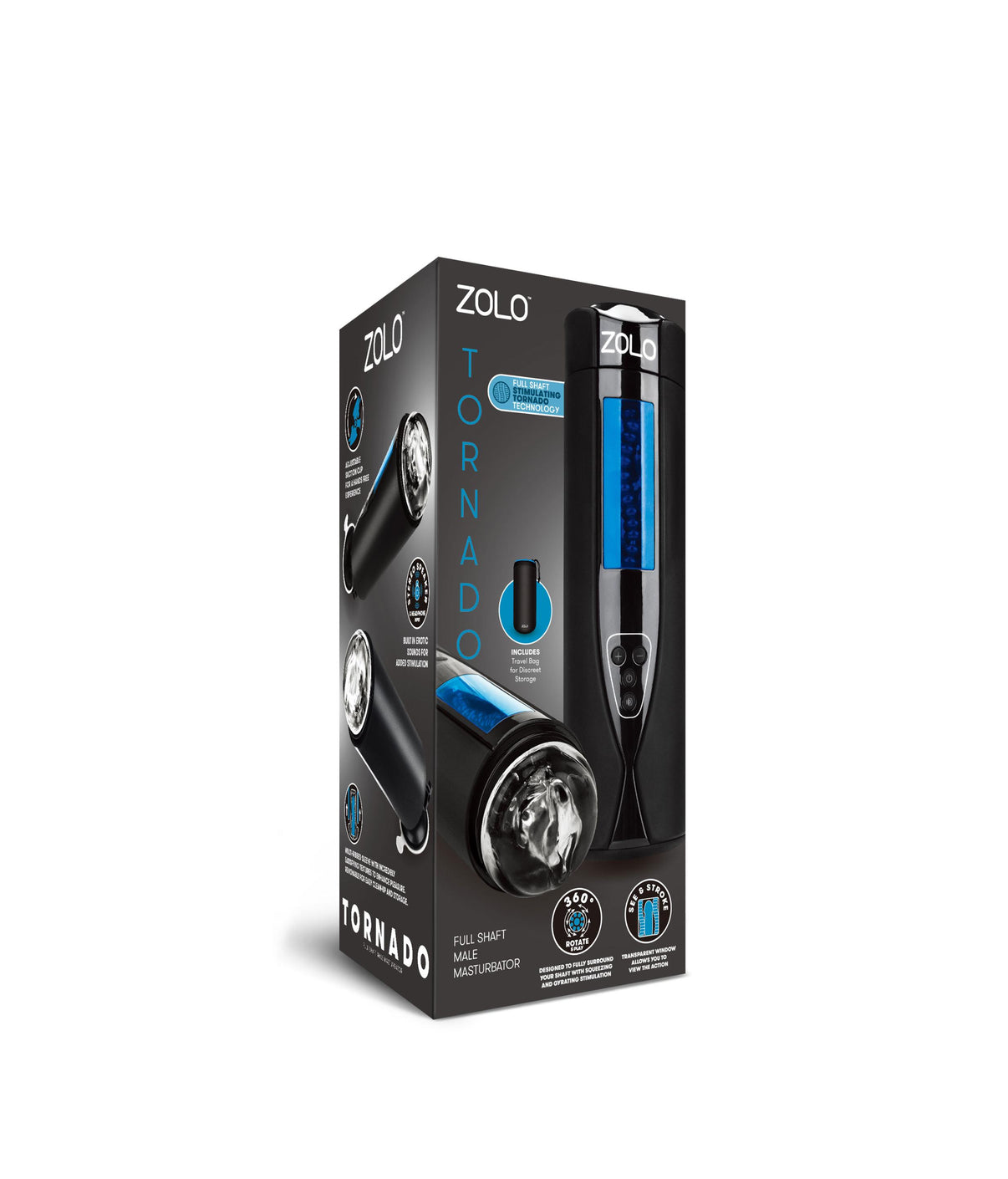 Zolo Tornado Rechargeable Masturbator - Black | 848416005550 | Discreet Personal Wellness